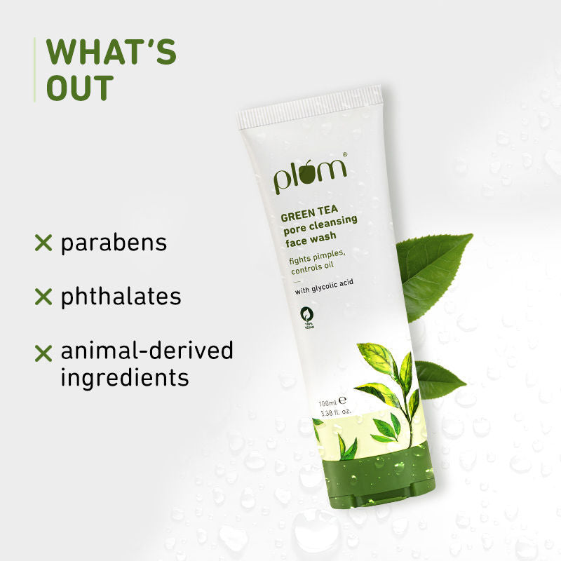Plum Green Tea Pore Cleansing Face Wash With Glycolic Acid - Fights Acne & Oil For Clear Skin - Grab2buy