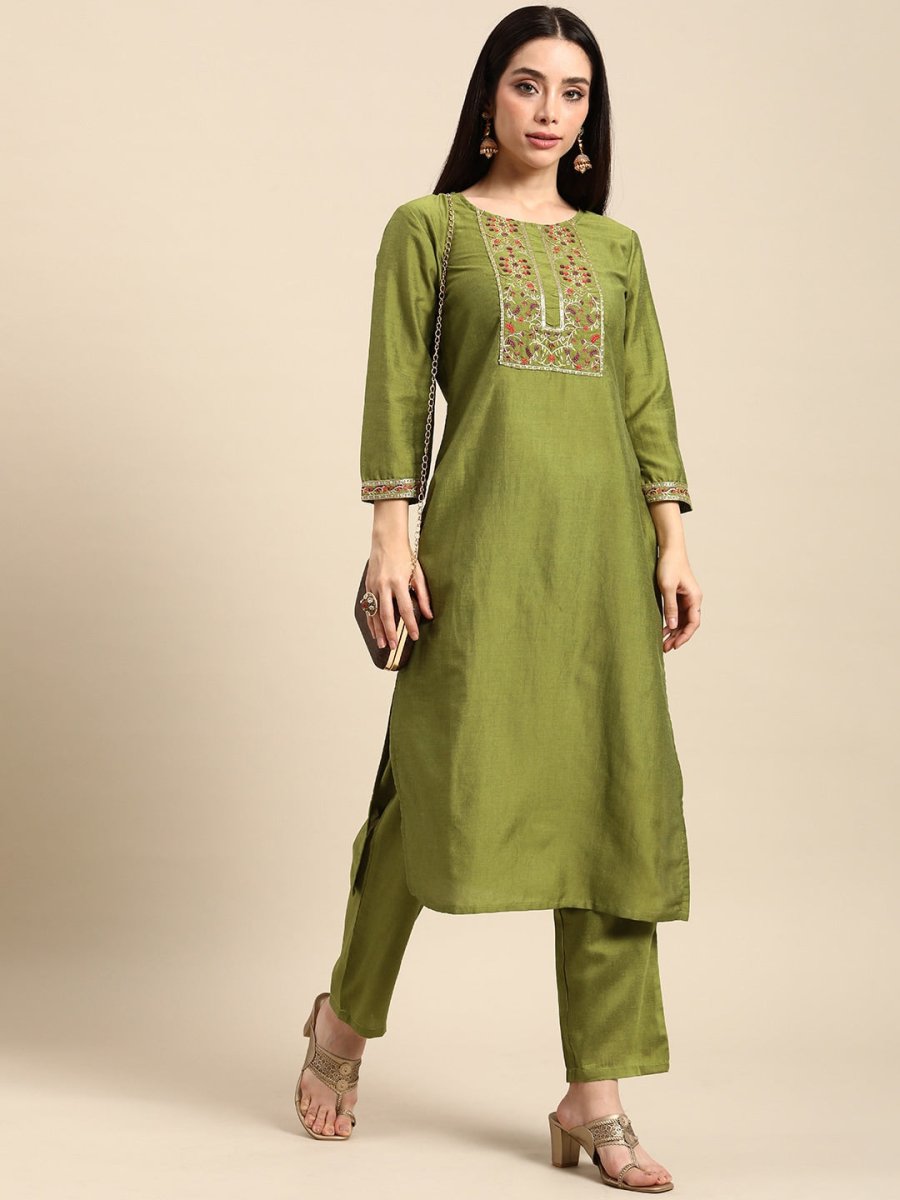 All About You Women Ethnic Motifs Embroidered Sequinned Kurta With Trousers