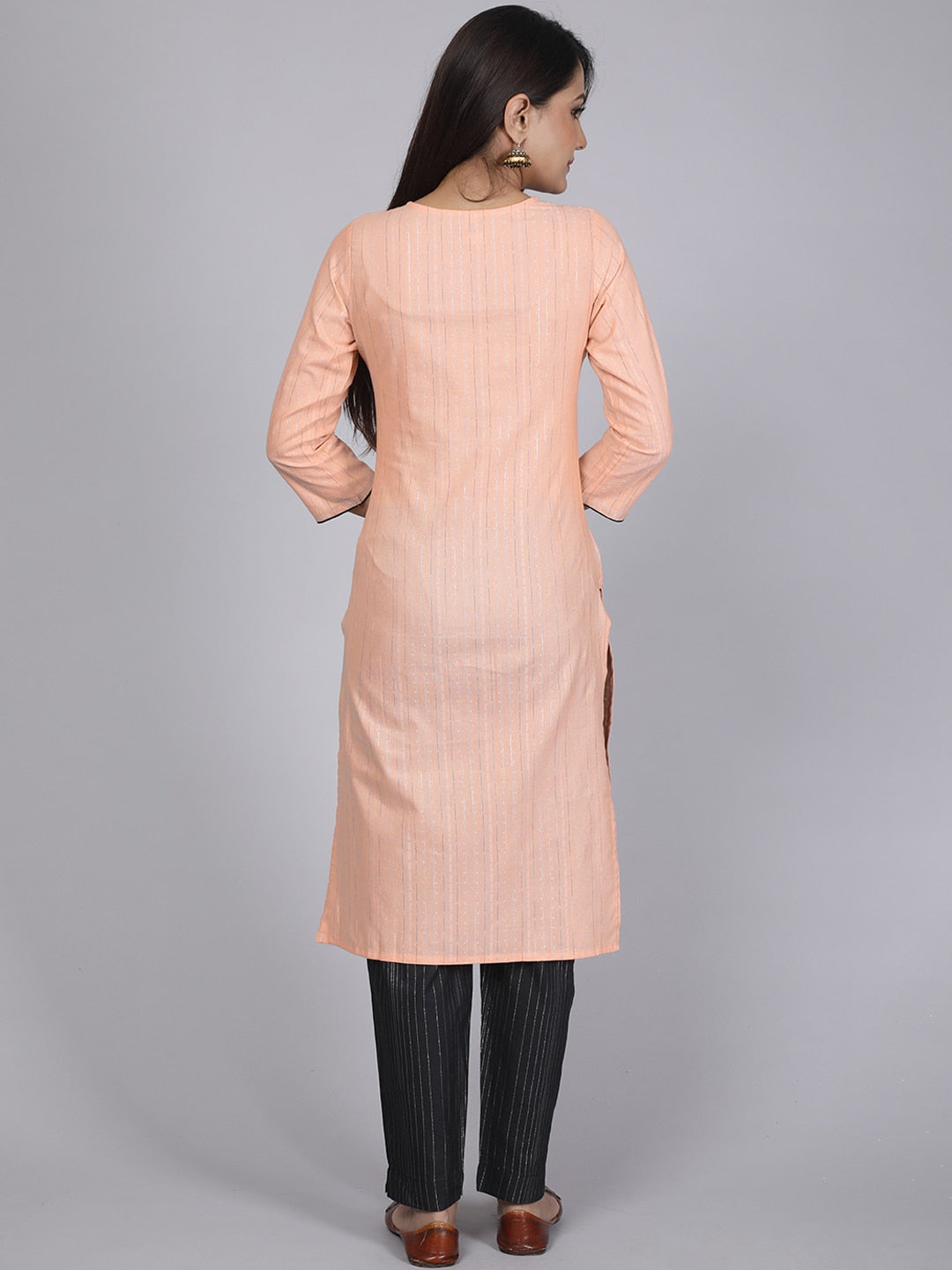 HERE&NOW Women Orange Floral Yoke Design Mirror Work Kurta with Trousers & Dupatta