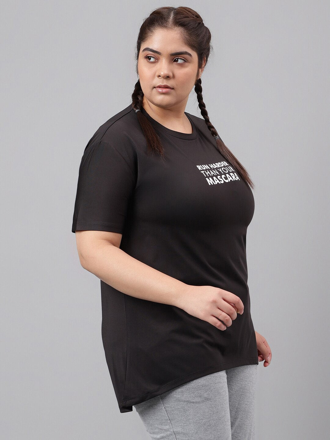 MKH Plus Size Typography Printed Drop Shoulder Sleeves Relaxed Fit Dri-FIT Sports T-Shirt 
