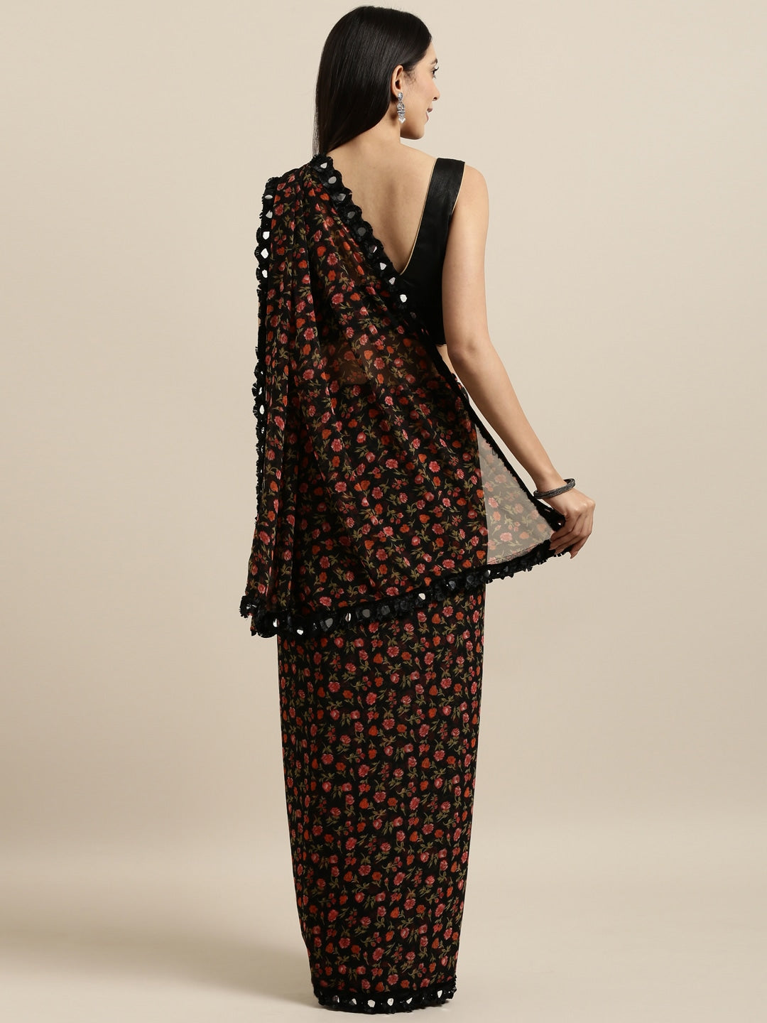 Tikhi Imli Black & Red Poly Georgette Printed Grab2Buy 