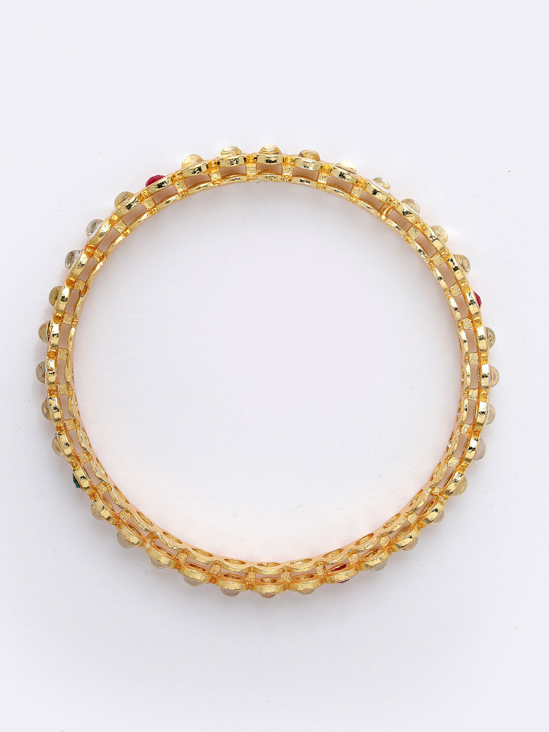 NVR Women Set of 4 Gold-Polished Kundan Studded Bangles 