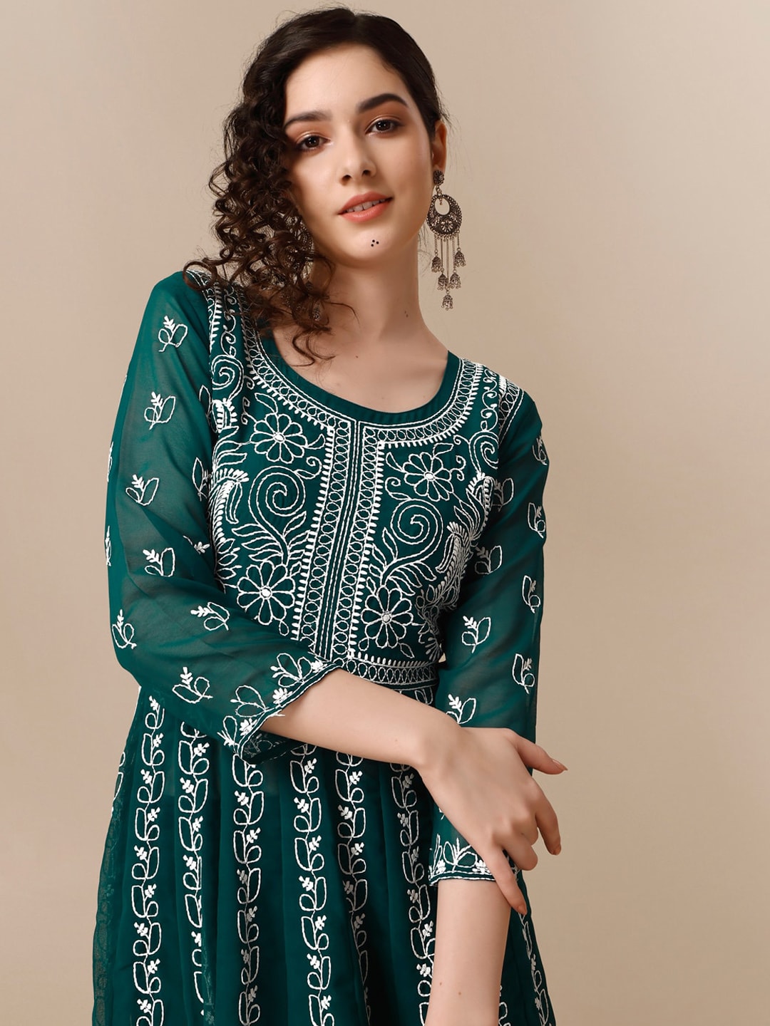 HERE&NOW Paneled Floral Embroidered Georgette Anarkali Kurta