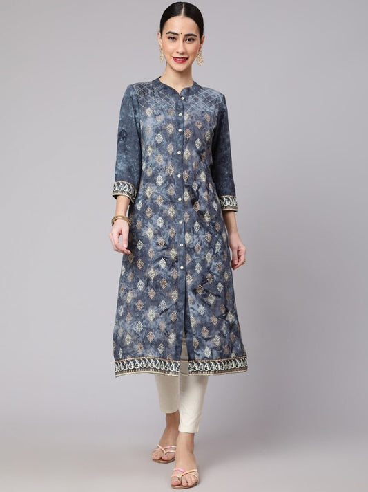 Aks Ethnic Motifs Printed Mandarin Collar Straight Kurta