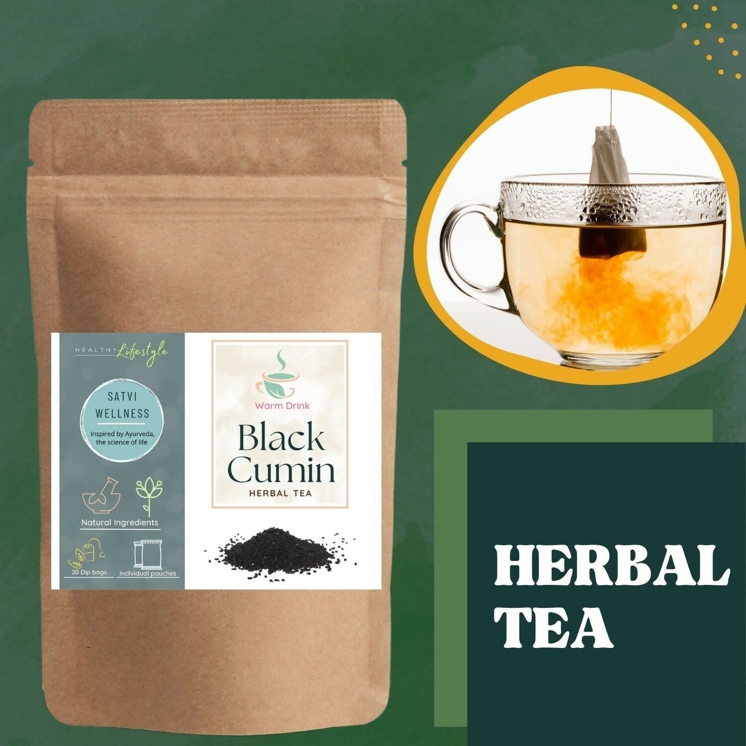 Satvi Wellness Black seed tea | Black cumin tea | Nigella seed tea | Kalonji seed tea | Herbal tea 
