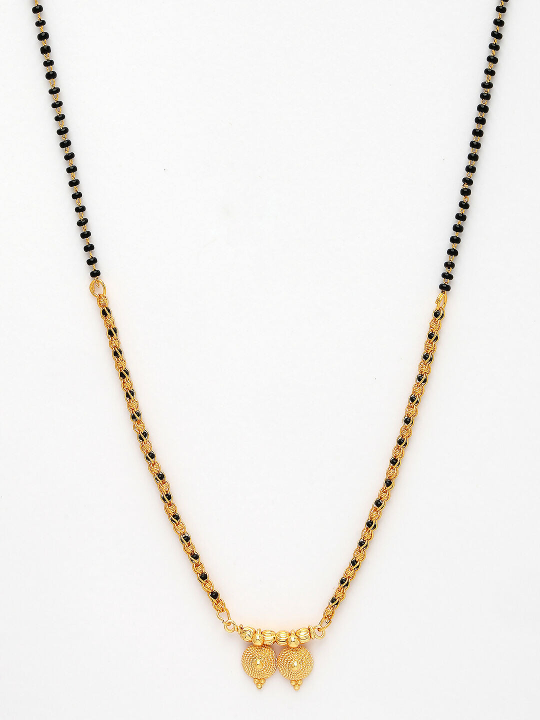 NVR Women's Gold-Polished Black Beaded Mangalsutra