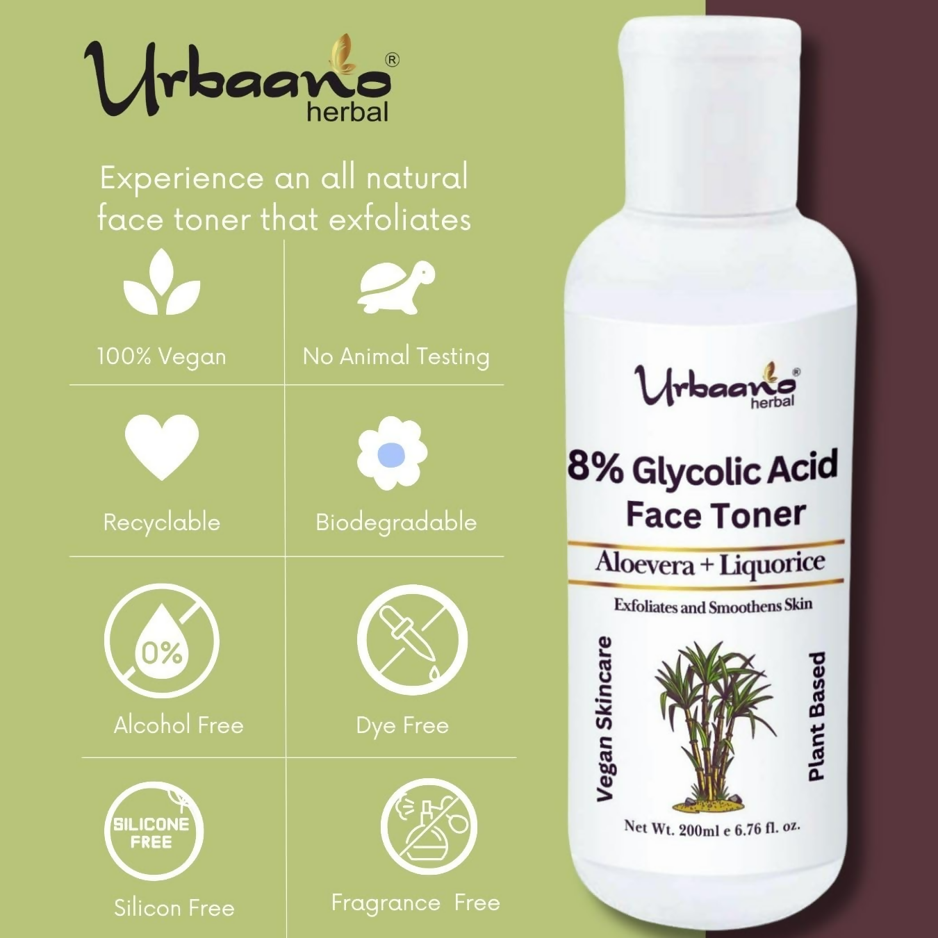 Urbaano Herbal 8% Glycolic Acid Toner For Glowing Skin  Grab2Buy Urbaano Herbal Grab2Buy
