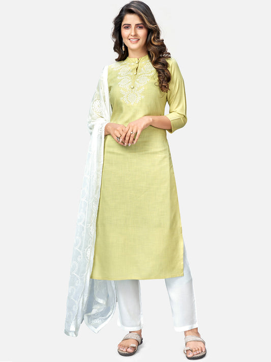 NOZ2TOZ Women Lime Green Kurta With Pant & Dupatta (3pcs set) 