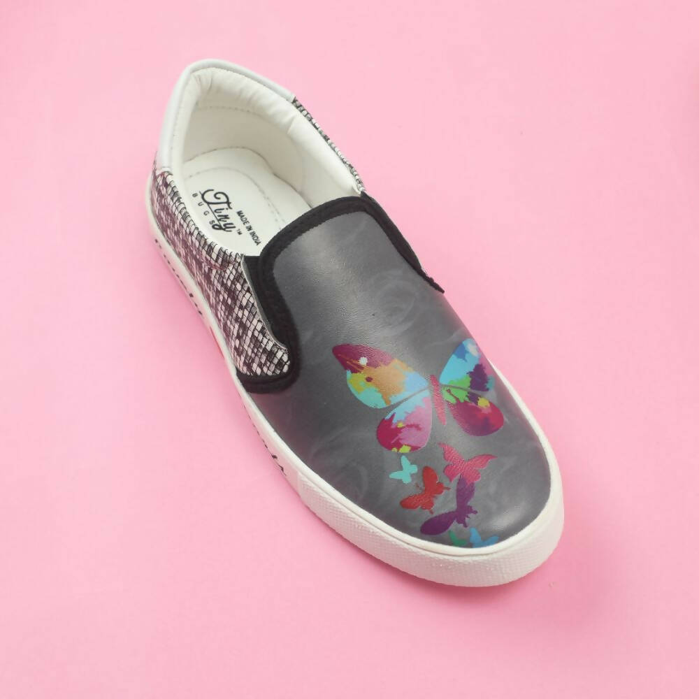 Tiny Bugs Girls Butterfly Print Slip Ons Sneakers - Dark Grey  Grab2Buy Tiny Bugs Grab2Buy