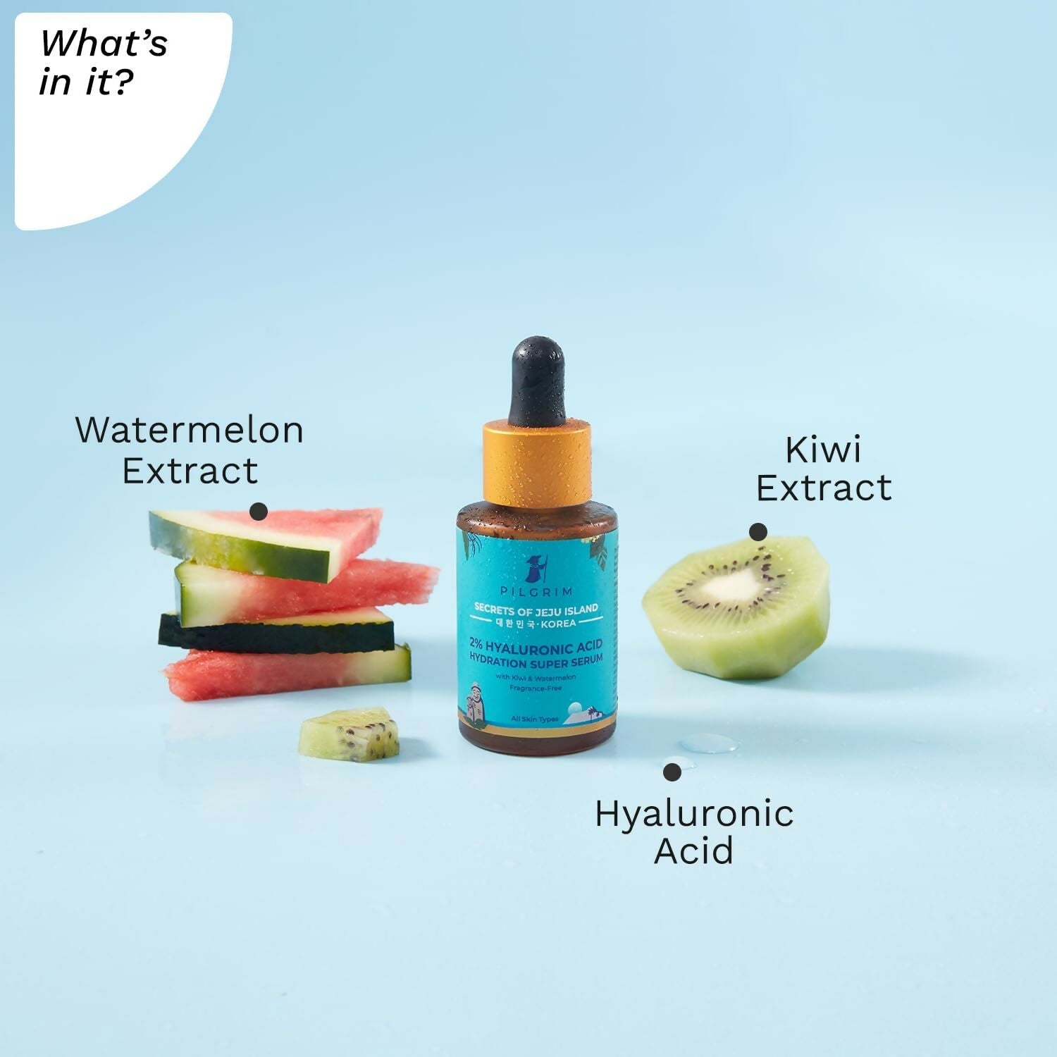Pilgrim 2% Hyaluronic Acid Hydration Super Serum With Kiwi & Watermelon Extracts For Hydrated Skin - Korean Skin Care 