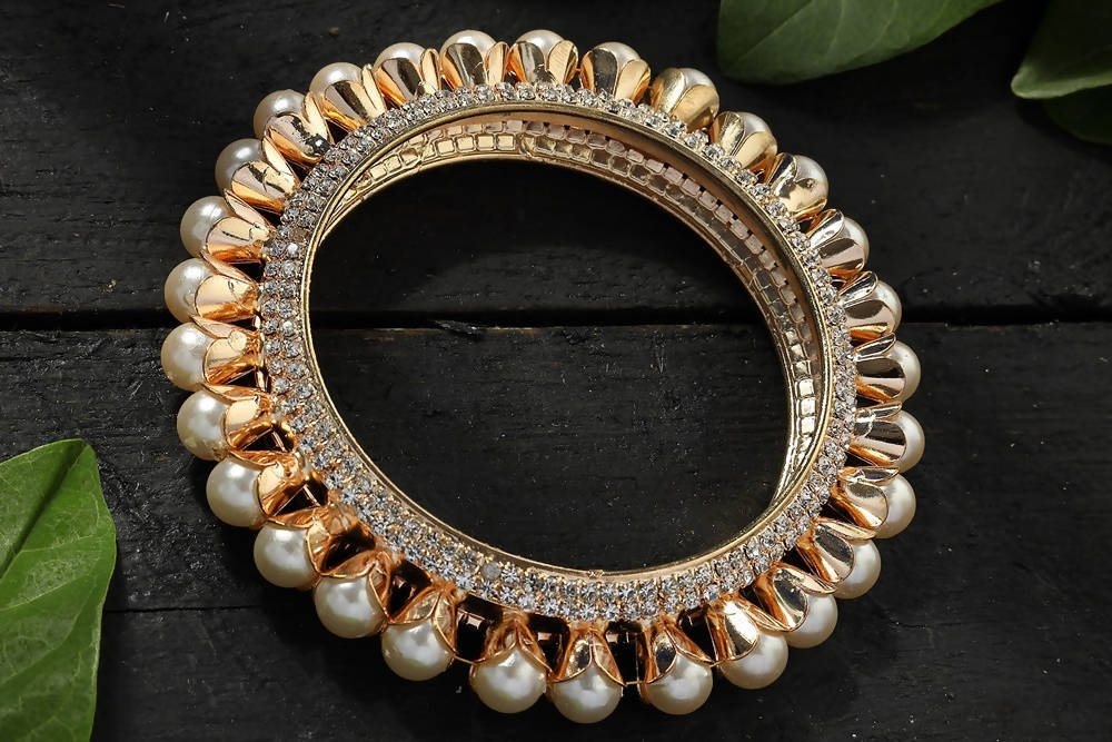 Mominos Fashion Kamal Johar AD Golden Off White Bangles Set 