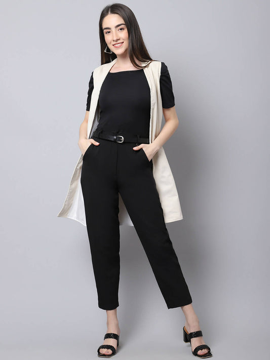 Even Apparels White Polywool Open Front Corduroy Women's Long Coat 