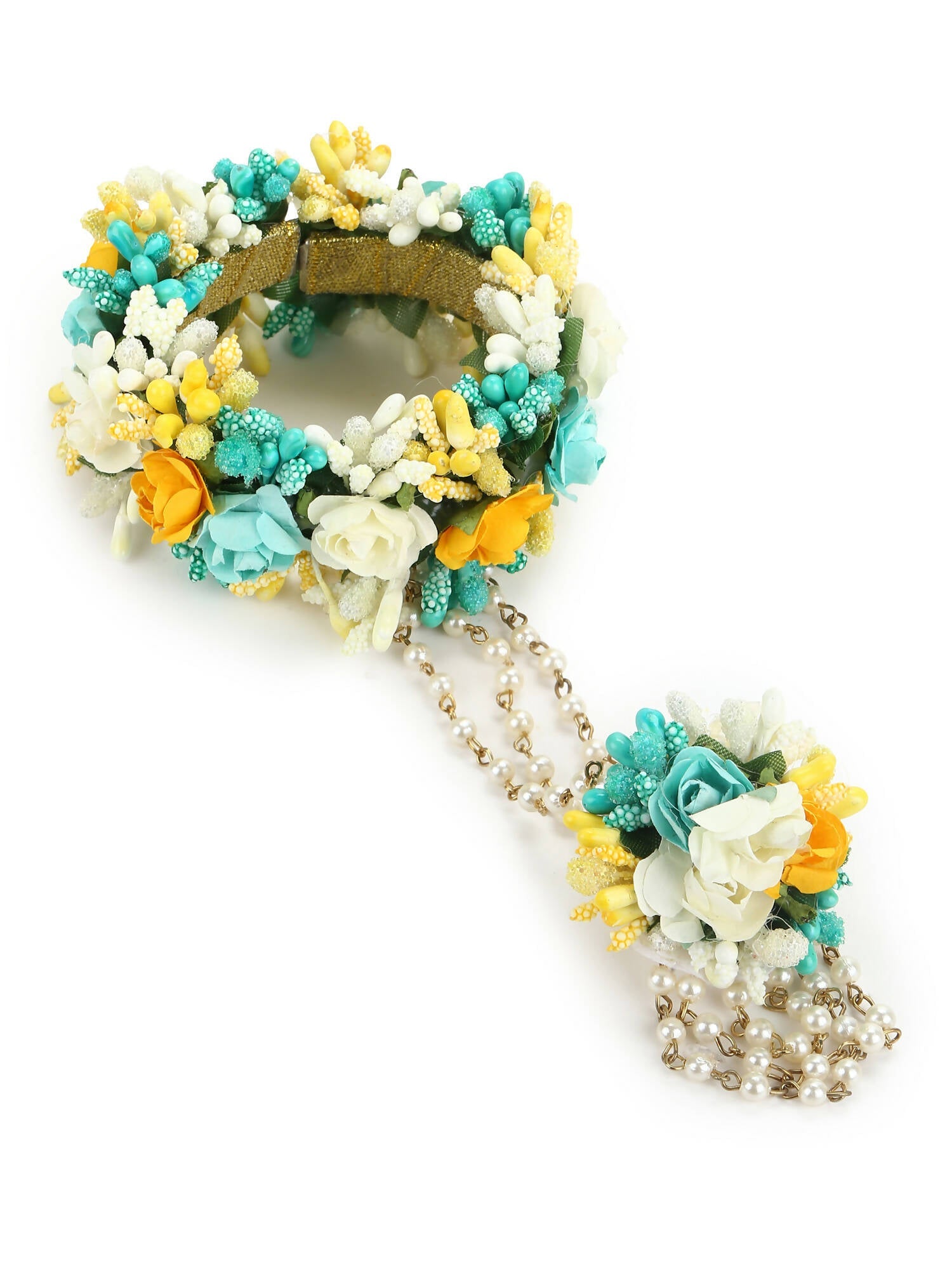 Flower Jewellery Gold-Plated Turquoise Blue Floral Jewellery Set - Ruby Raang - Grab2buy