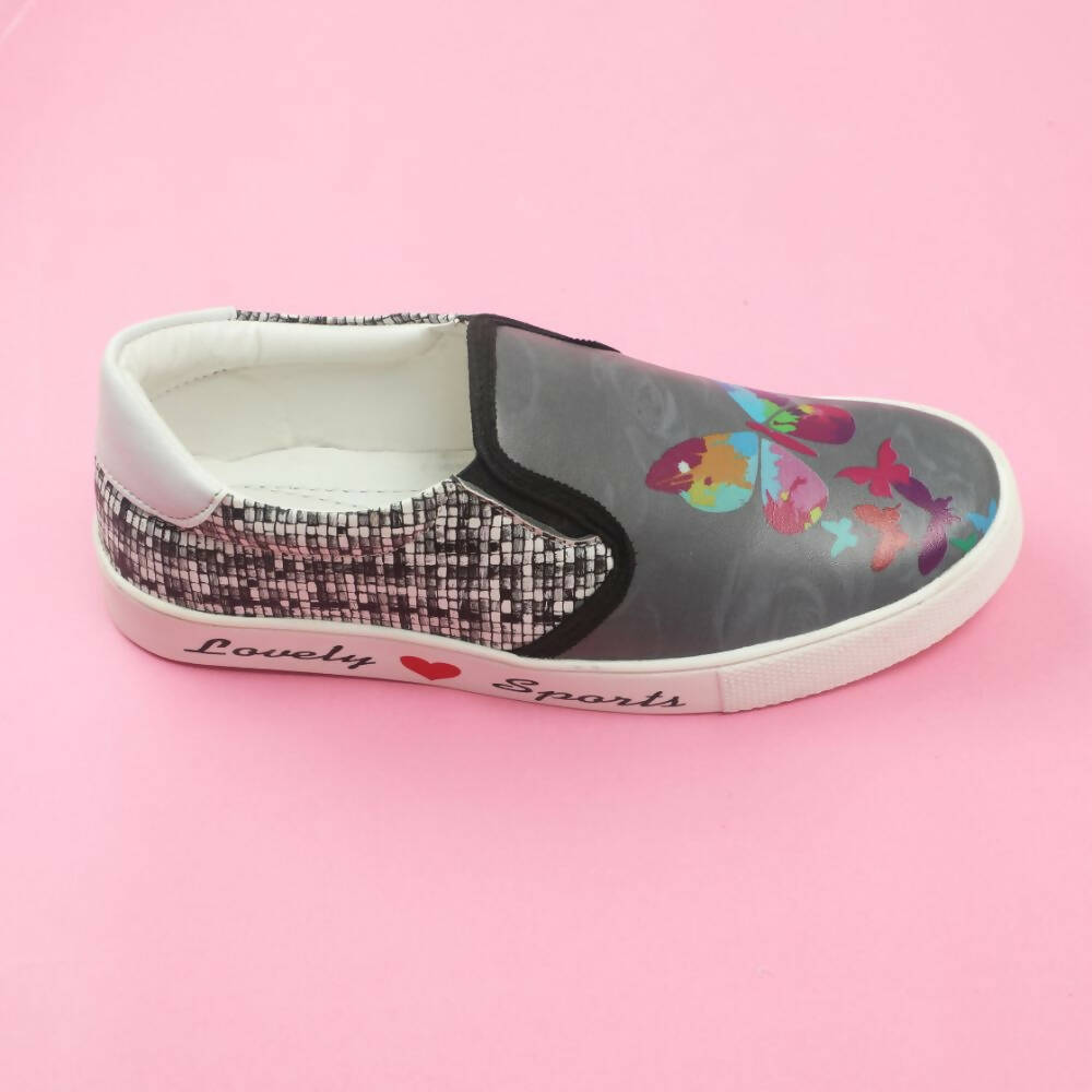 Tiny Bugs Girls Butterfly Print Slip Ons Sneakers - Dark Grey  Grab2Buy Tiny Bugs Grab2Buy