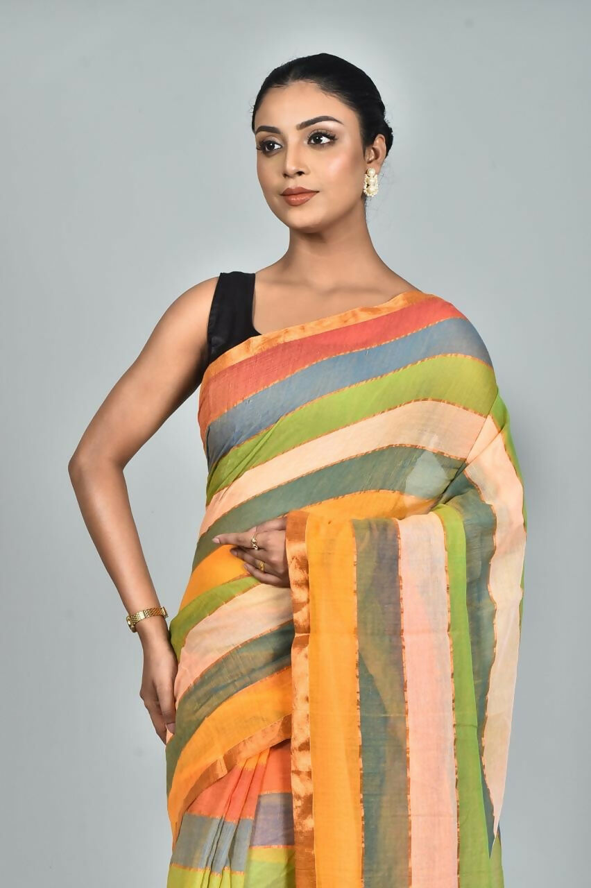 Exclusive Collection Beautiful Multi3 Pure Cotton Woven Handloom Grab2Buy With Running Blouse Piece 
