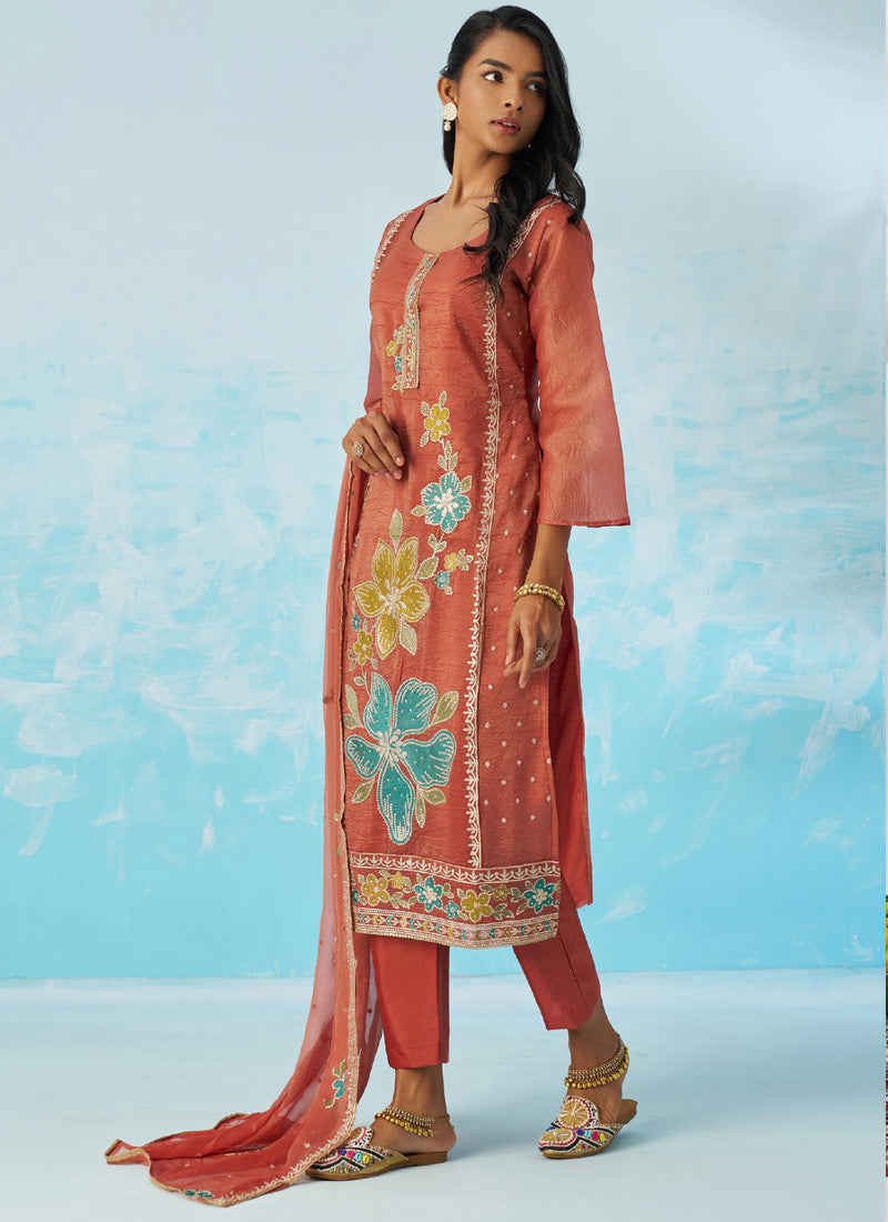 Vegaa Fashion Red Organza Embroidered Party Wear Suit  Grab2Buy Vegaa Fashion Grab2Buy
