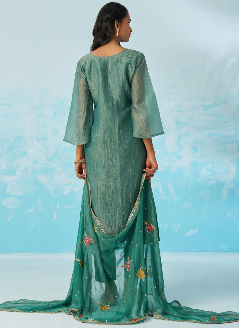 Vegaa Fashion Turquoise Organza Embroidered Party Wear Suit  Grab2Buy Vegaa Fashion Grab2Buy