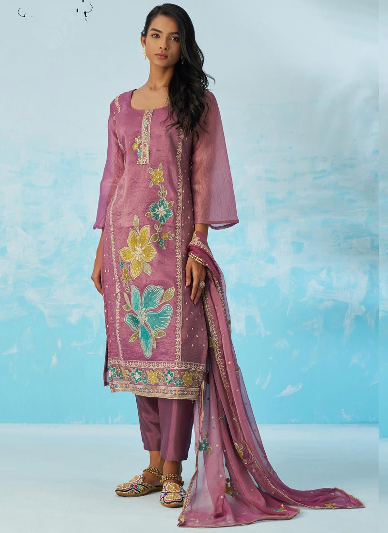 Vegaa Fashion Lavender Organza Embroidered Party Wear Suit  Grab2Buy Vegaa Fashion Grab2Buy