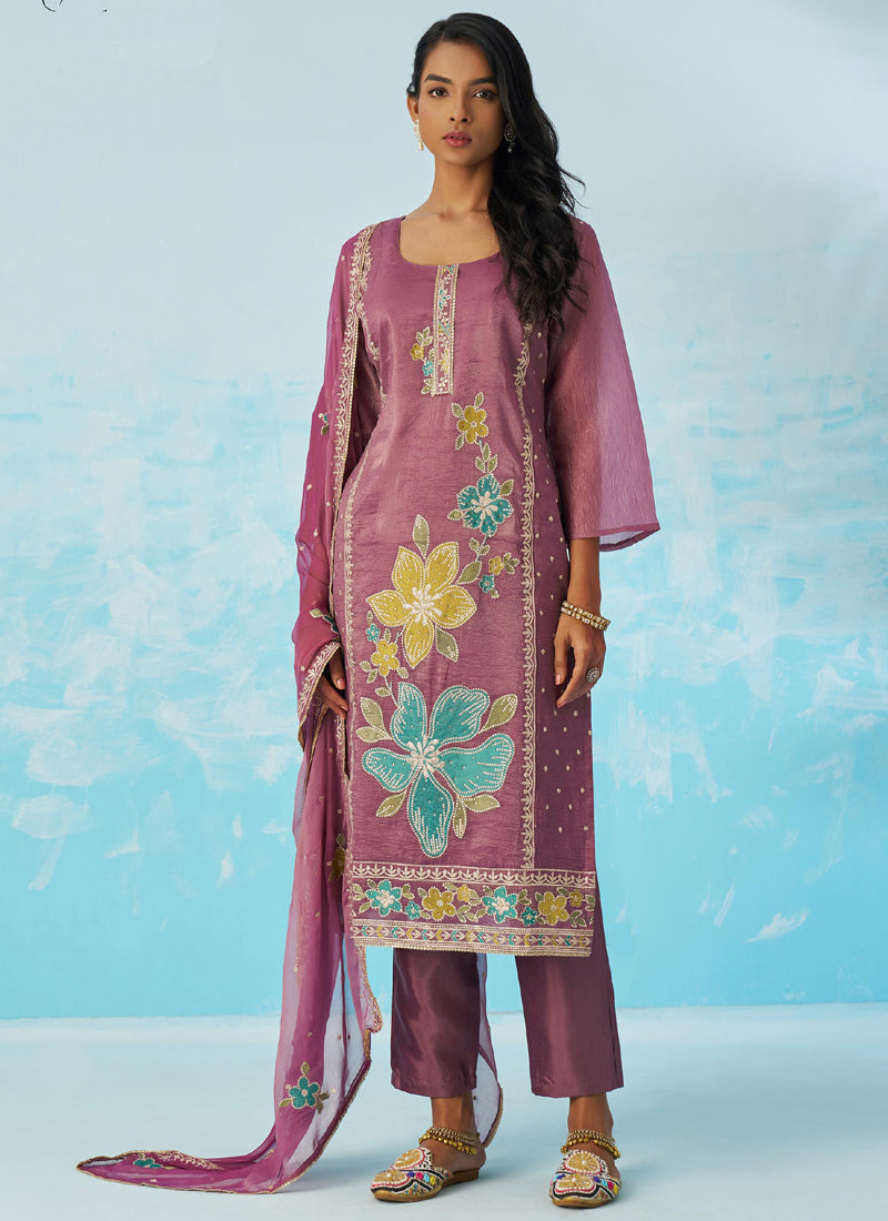Vegaa Fashion Lavender Organza Embroidered Party Wear Suit  Grab2Buy Vegaa Fashion Grab2Buy
