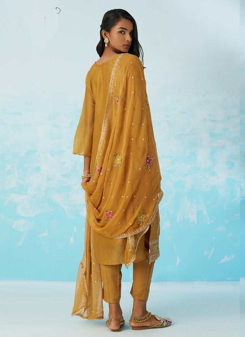 Vegaa Fashion Mustard Organza Embroidered Party Wear Suit  Grab2Buy Vegaa Fashion Grab2Buy