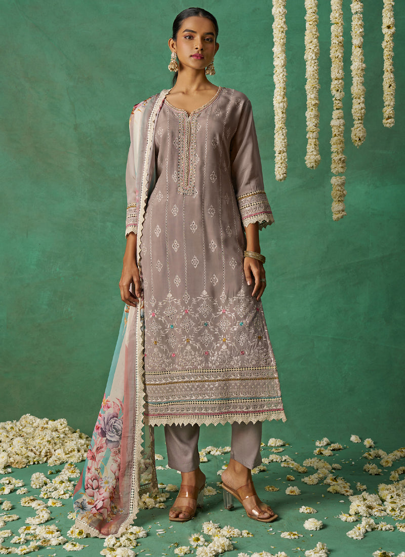 Vegaa Fashion Beige Pure Organza Embroidered Wedding Wear Suit  Grab2Buy Vegaa Fashion Grab2Buy