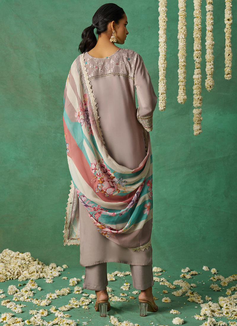 Vegaa Fashion Beige Pure Organza Embroidered Wedding Wear Suit  Grab2Buy Vegaa Fashion Grab2Buy