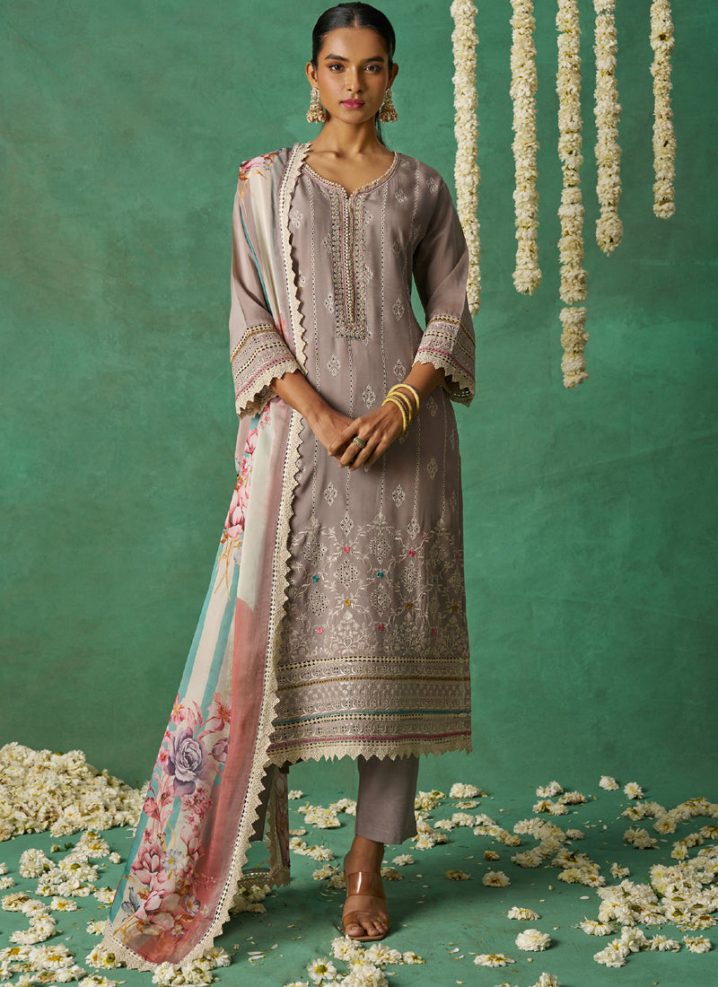 Vegaa Fashion Beige Pure Organza Embroidered Wedding Wear Suit  Grab2Buy Vegaa Fashion Grab2Buy