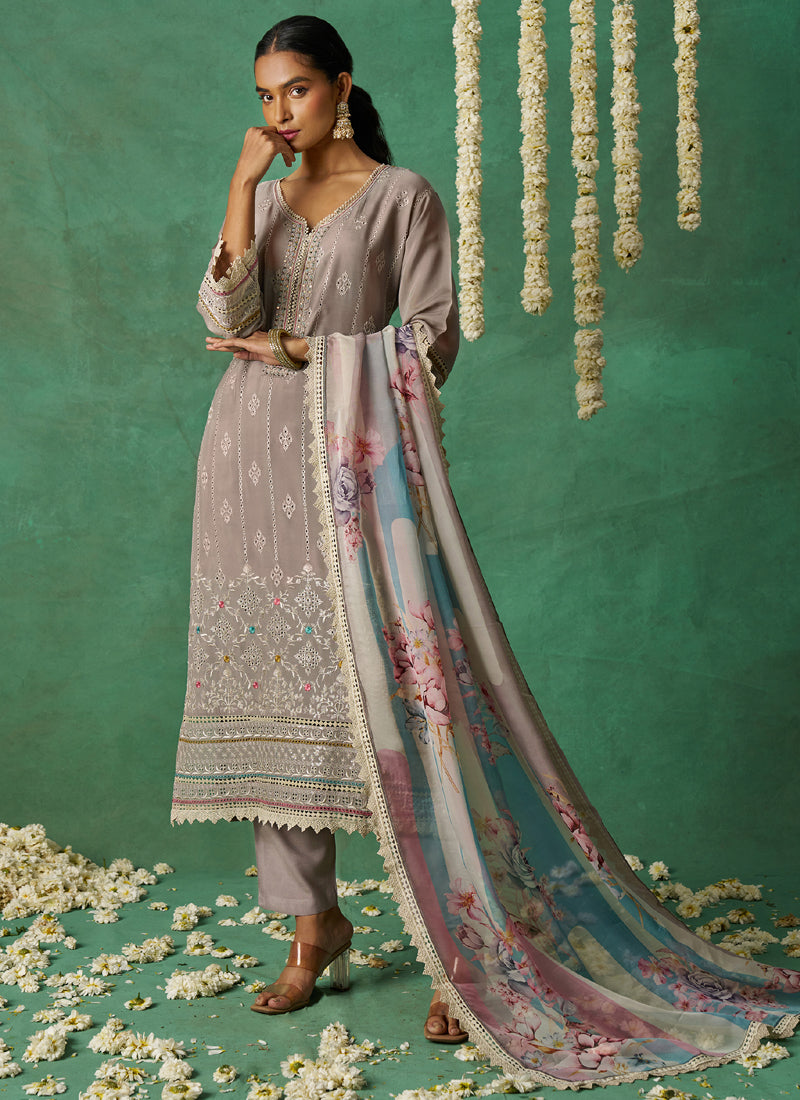 Vegaa Fashion Beige Pure Organza Embroidered Wedding Wear Suit  Grab2Buy Vegaa Fashion Grab2Buy