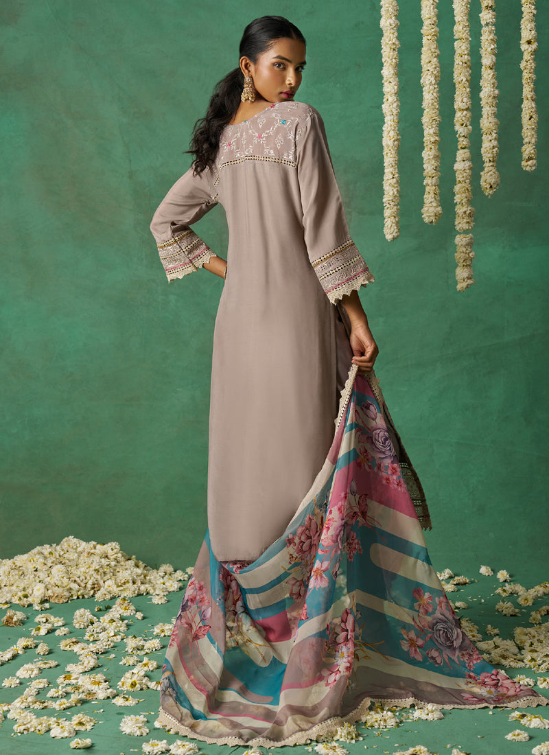 Vegaa Fashion Beige Pure Organza Embroidered Wedding Wear Suit  Grab2Buy Vegaa Fashion Grab2Buy