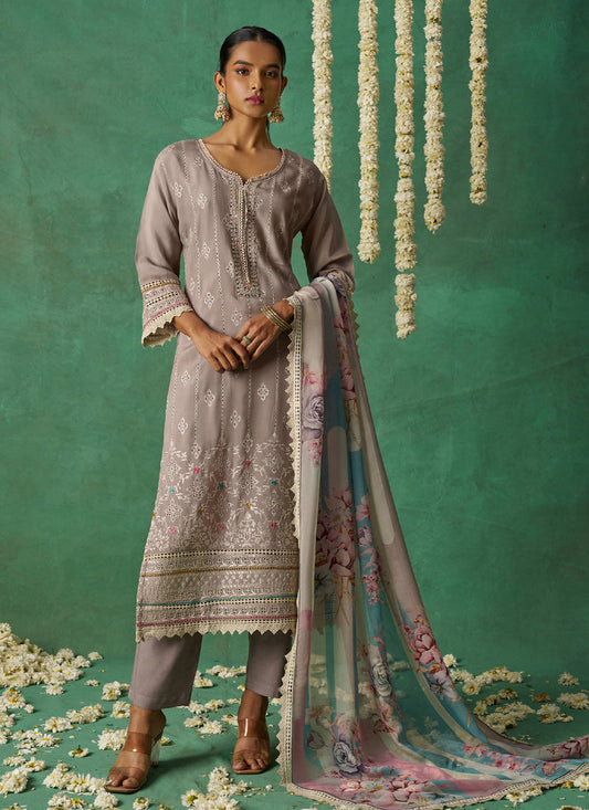 Vegaa Fashion Beige Pure Organza Embroidered Wedding Wear Suit  Grab2Buy Vegaa Fashion Grab2Buy