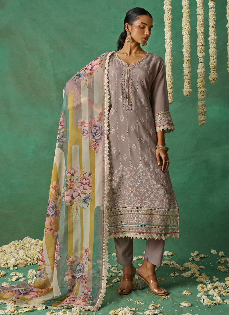 Vegaa Fashion Beige Pure Organza Embroidered Wedding Wear Suit  Grab2Buy Vegaa Fashion Grab2Buy