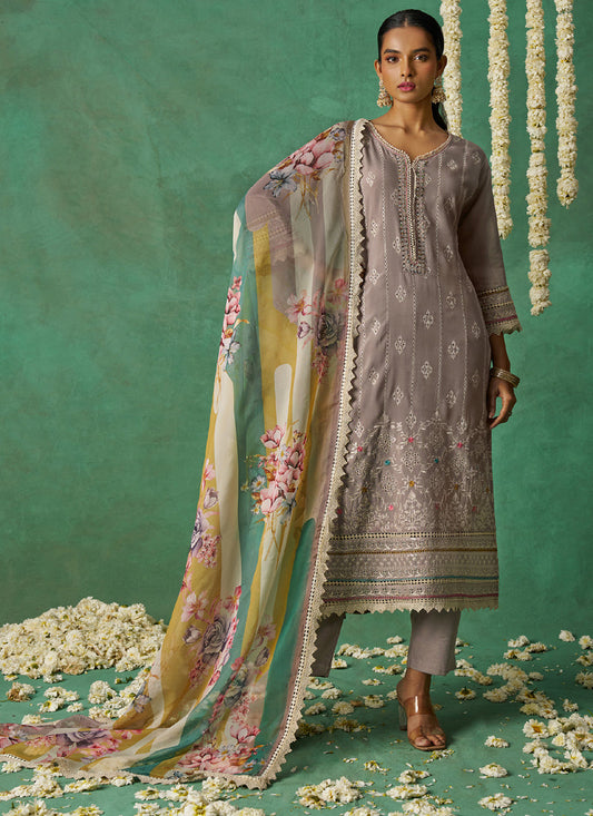Vegaa Fashion Beige Pure Organza Embroidered Wedding Wear Suit  Grab2Buy Vegaa Fashion Grab2Buy