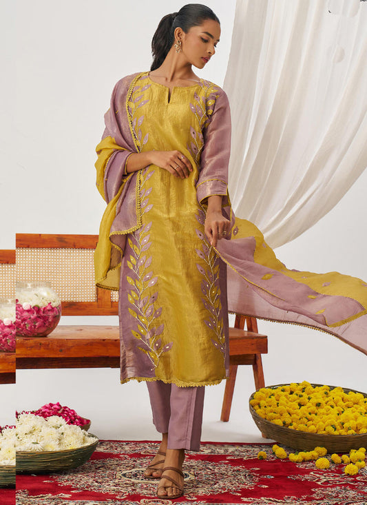 Vegaa Fashion Yellow Organza Embroidered Party Wear Suit  Grab2Buy Vegaa Fashion Grab2Buy