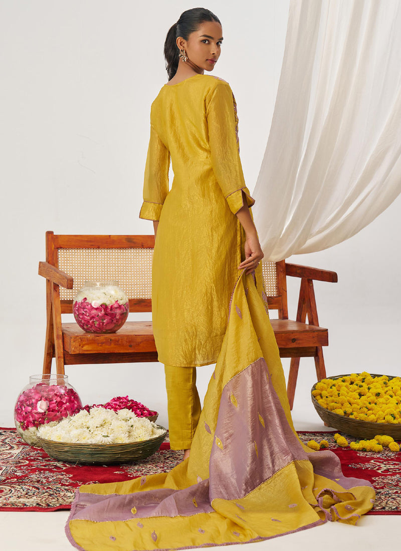 Vegaa Fashion Yellow And Lavender Organza Embroidered Party Wear Suit  Grab2Buy Vegaa Fashion Grab2Buy