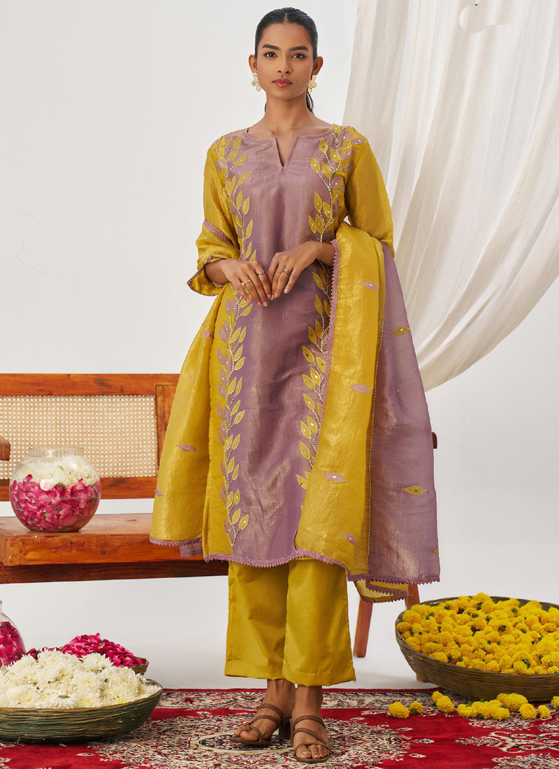Vegaa Fashion Yellow And Lavender Organza Embroidered Party Wear Suit  Grab2Buy Vegaa Fashion Grab2Buy