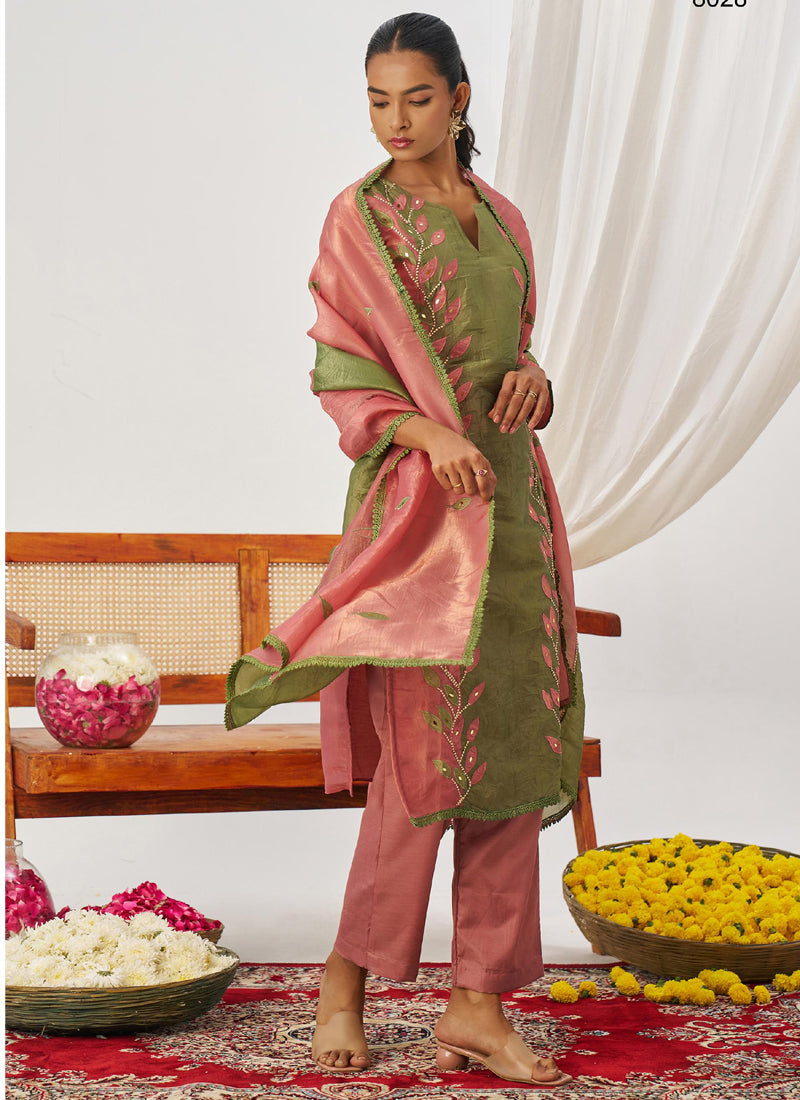 Vegaa Fashion Peach Organza Embroidered Party Wear Suit  Grab2Buy Vegaa Fashion Grab2Buy
