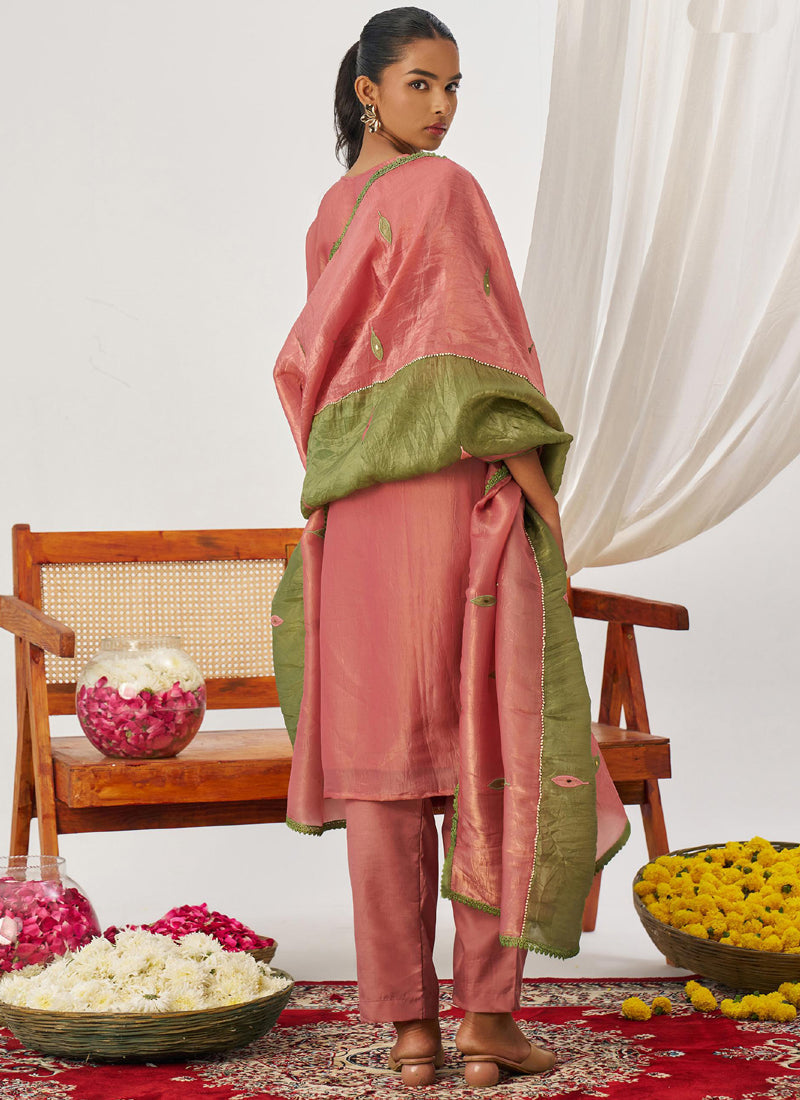 Vegaa Fashion Peach Organza Embroidered Party Wear Suit  Grab2Buy Vegaa Fashion Grab2Buy