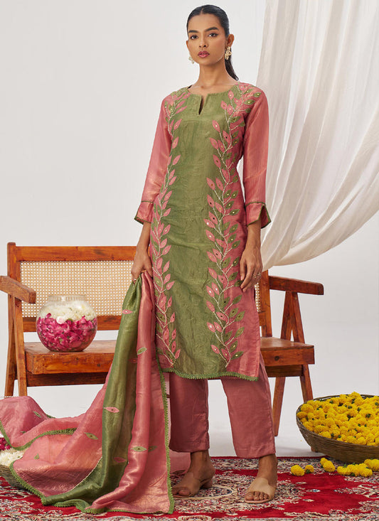 Vegaa Fashion Peach Organza Embroidered Party Wear Suit  Grab2Buy Vegaa Fashion Grab2Buy