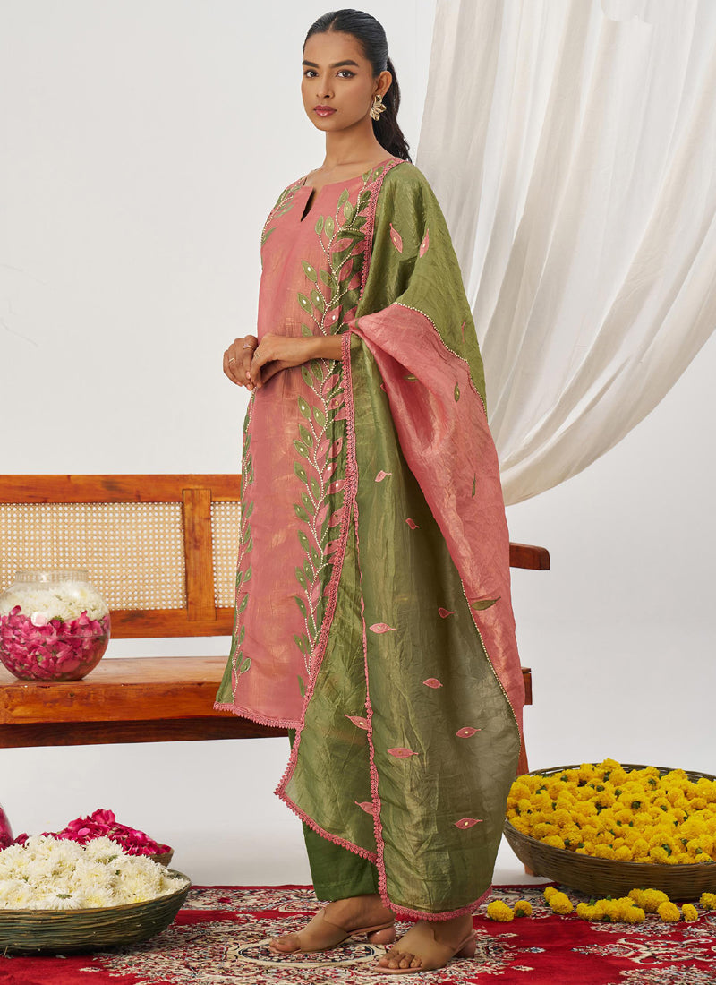 Vegaa Fashion Peach Organza Embroidered Party Wear Suit  Grab2Buy Vegaa Fashion Grab2Buy