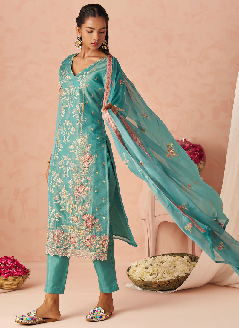 Vegaa Fashion Sky Blue Silk Zari Fancy Embroidered Designer Suit For Wedding  Grab2Buy Vegaa Fashion Grab2Buy