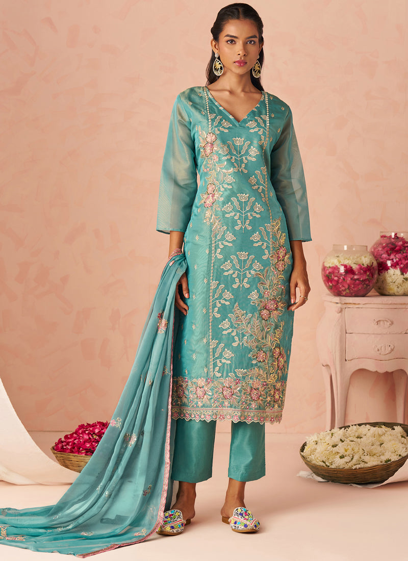 Vegaa Fashion Sky Blue Silk Zari Fancy Embroidered Designer Suit For Wedding  Grab2Buy Vegaa Fashion Grab2Buy