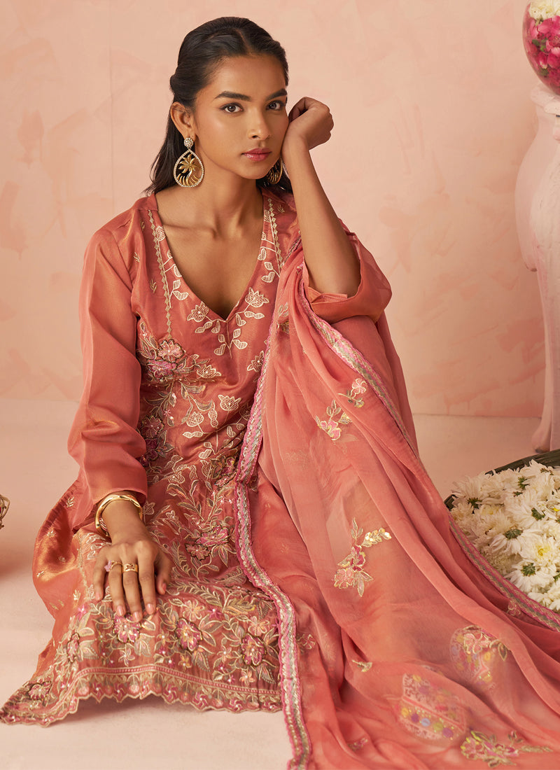 Vegaa Fashion Rust Silk Zari Fancy Embroidered Designer Suit For Wedding  Grab2Buy Vegaa Fashion Grab2Buy
