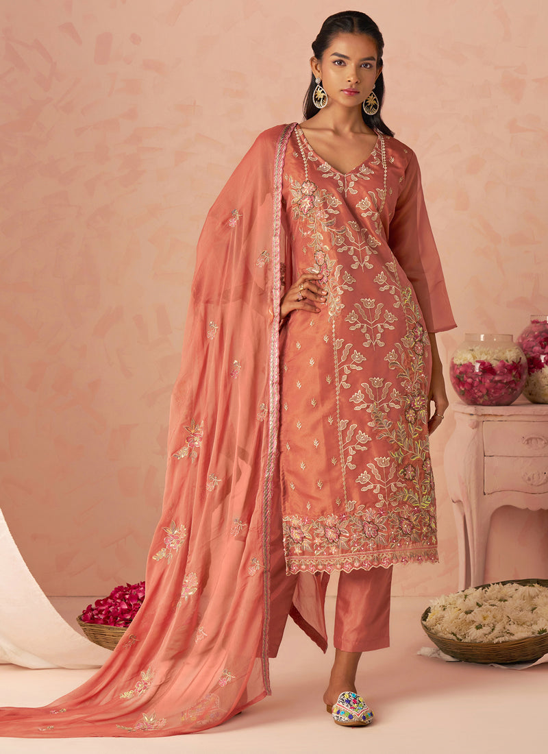 Vegaa Fashion Rust Silk Zari Fancy Embroidered Designer Suit For Wedding  Grab2Buy Vegaa Fashion Grab2Buy