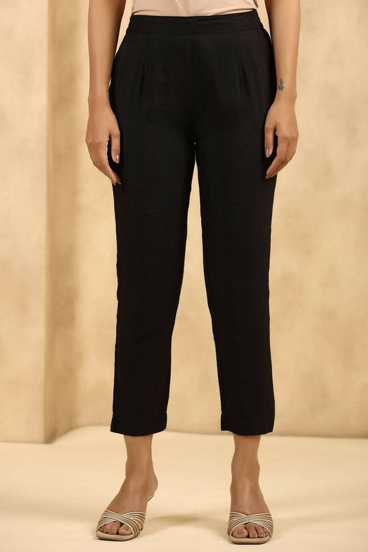 Juniper Women's Black Rayon Flex Solid Straight Pant 