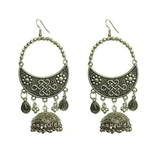 Tiaraa Silver Alloy Oxidised Jhumki Dangle Earrings For Women - Grab2buy