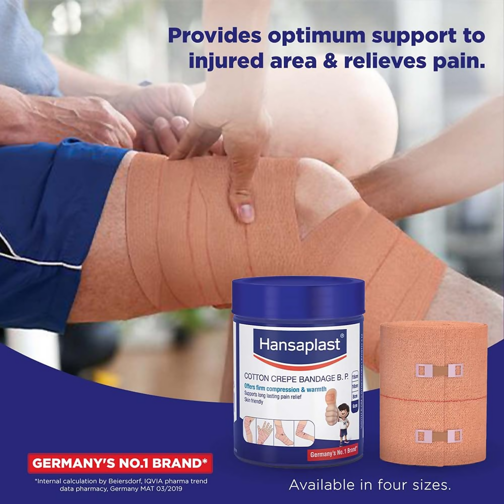 Hansaplast Soft Cotton Crepe Bandage For Pain Relief - 8CM X 4MTR 