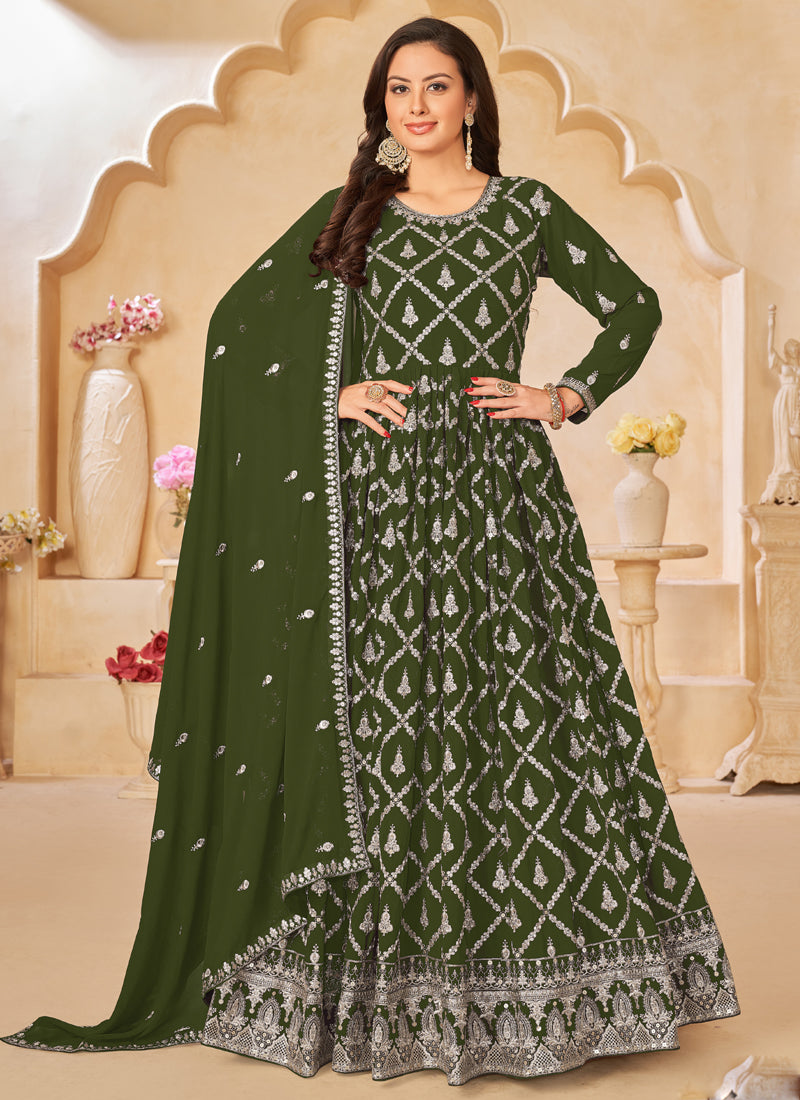 Vegaa Fashion Designer Mahendi Faux Georgette Embroidery Anarkali Suit | Grab2Buy