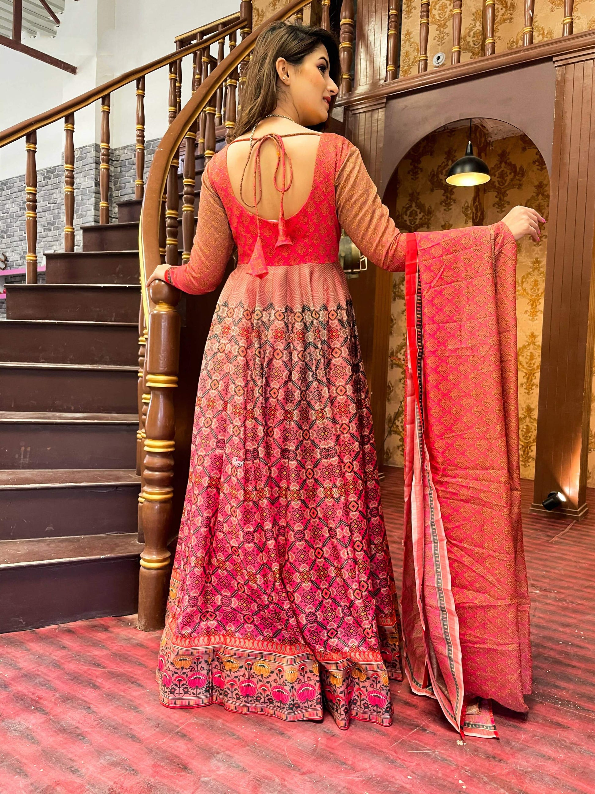 Partywear Designer Redpink Chanderi Suit - Anbazaar