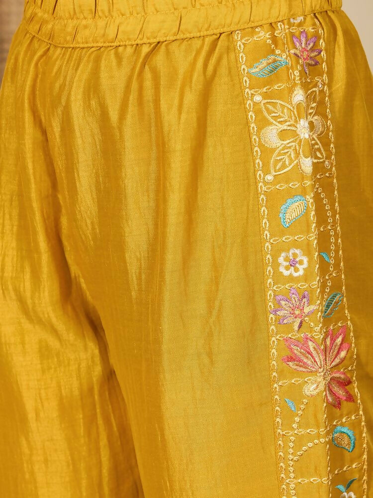 Joban Fashion Women Mustard Roman Silk Embroidered Stitched Kurta Set