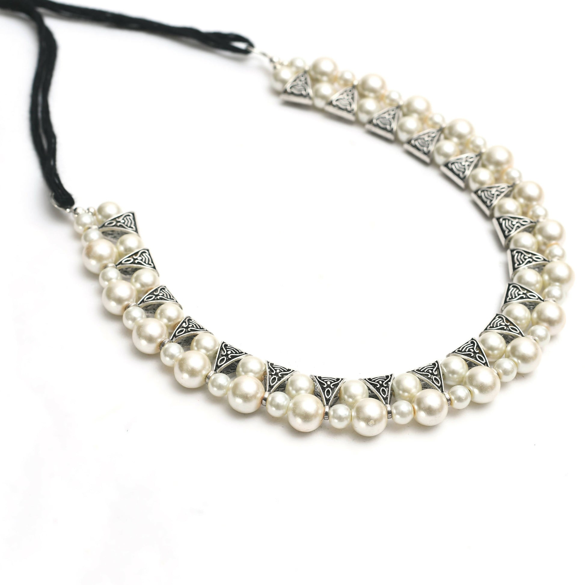 Mominos Fashion Johar Kamal Silver-Plated Brass Finish Pearls Work Choker For Women (White) - Grab2buy
